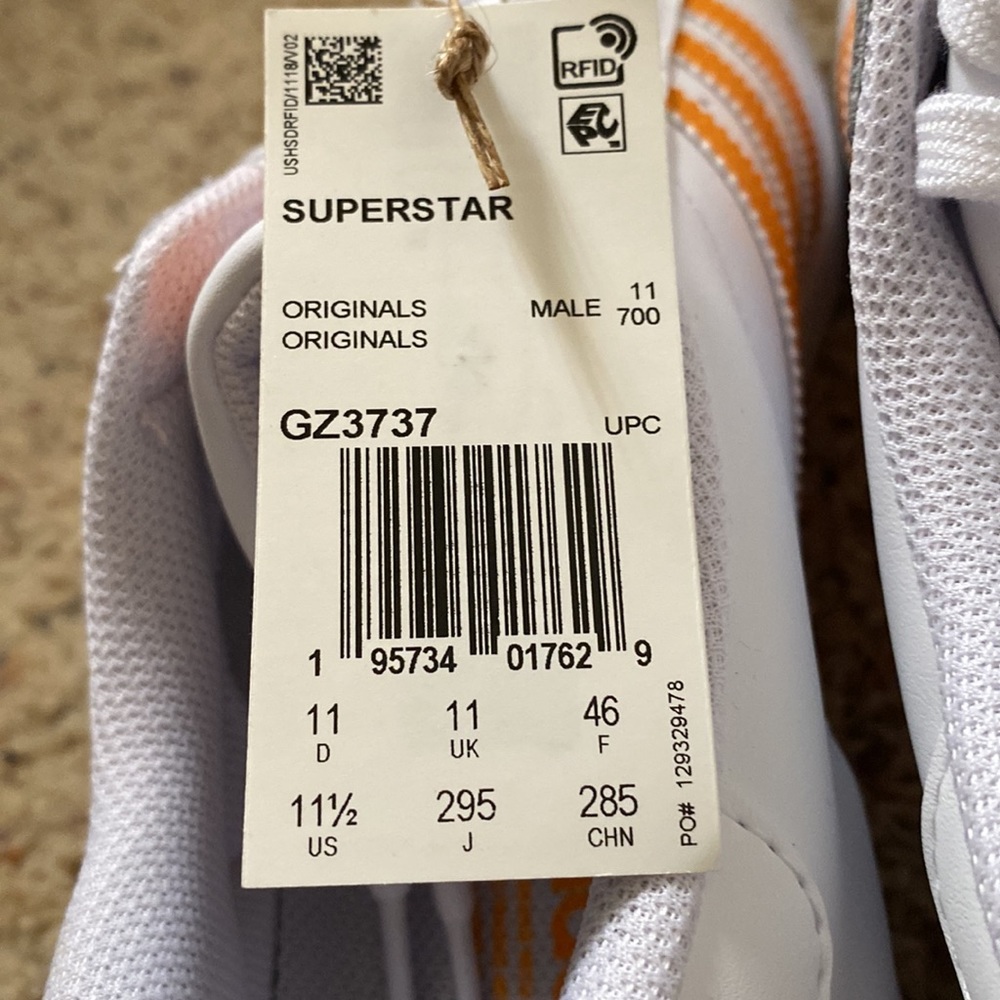 Mens Adidas Superstar Cloud White and Orange size 11.5 - Picture 6 of 6